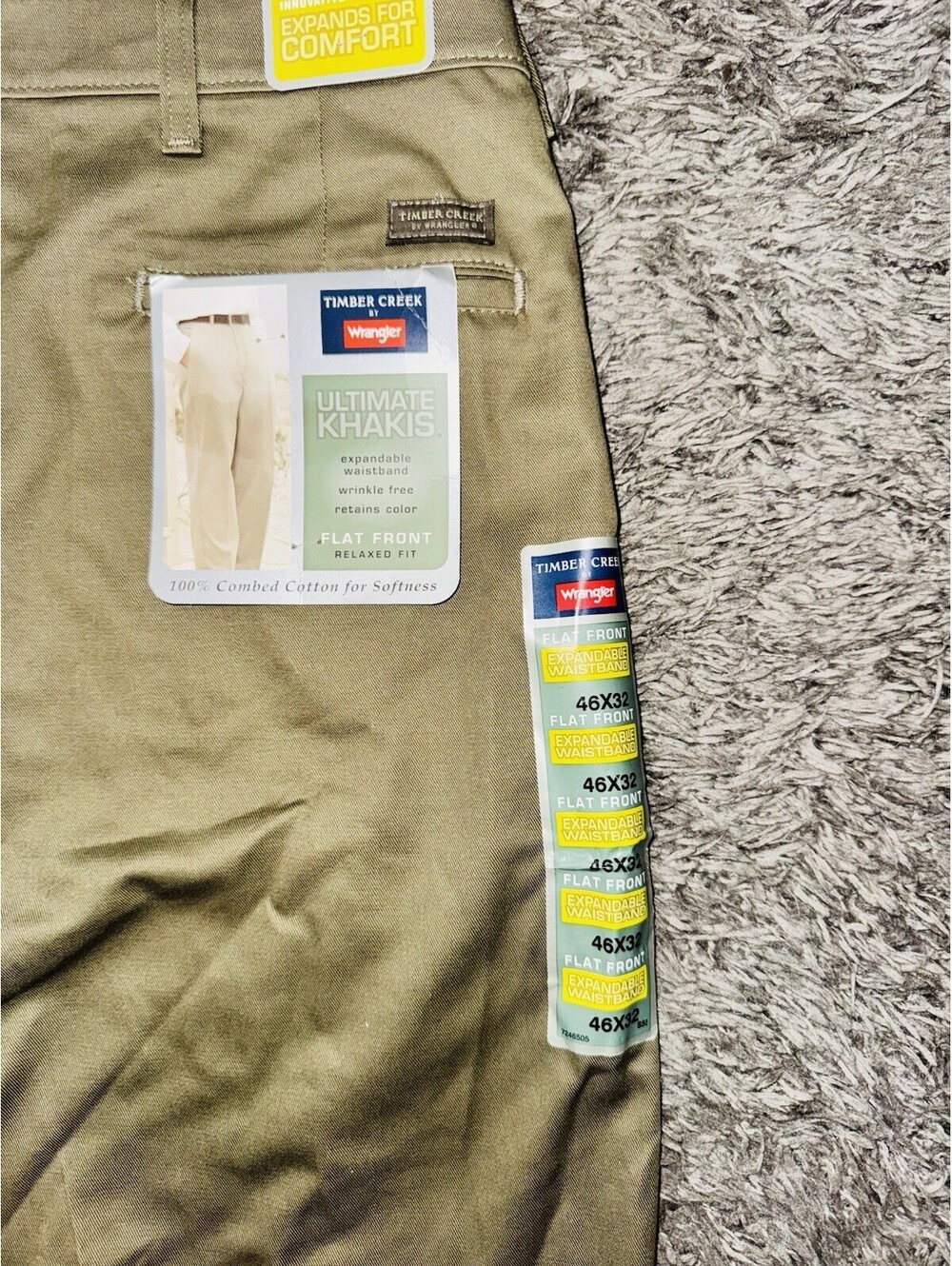 Wrangler Timber Creek Mens Ultimate Khaki Pants-Expandable waist - NWT 46 X 32